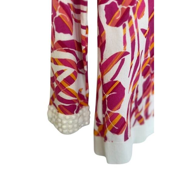 Michael Simon Beaded Pink White Cardigan Sweater Floral Beach Cruise Medium - Picture 3 of 9